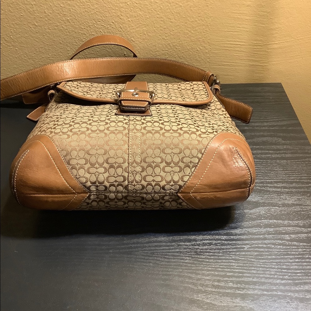 Coach Tan Leather/Monogram Canvas Crossbody Bag - image 8